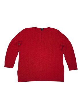 Lauren Ralph Lauren Red Cable Knit Sweater 3X 100% Cotton Womens Tunic Style